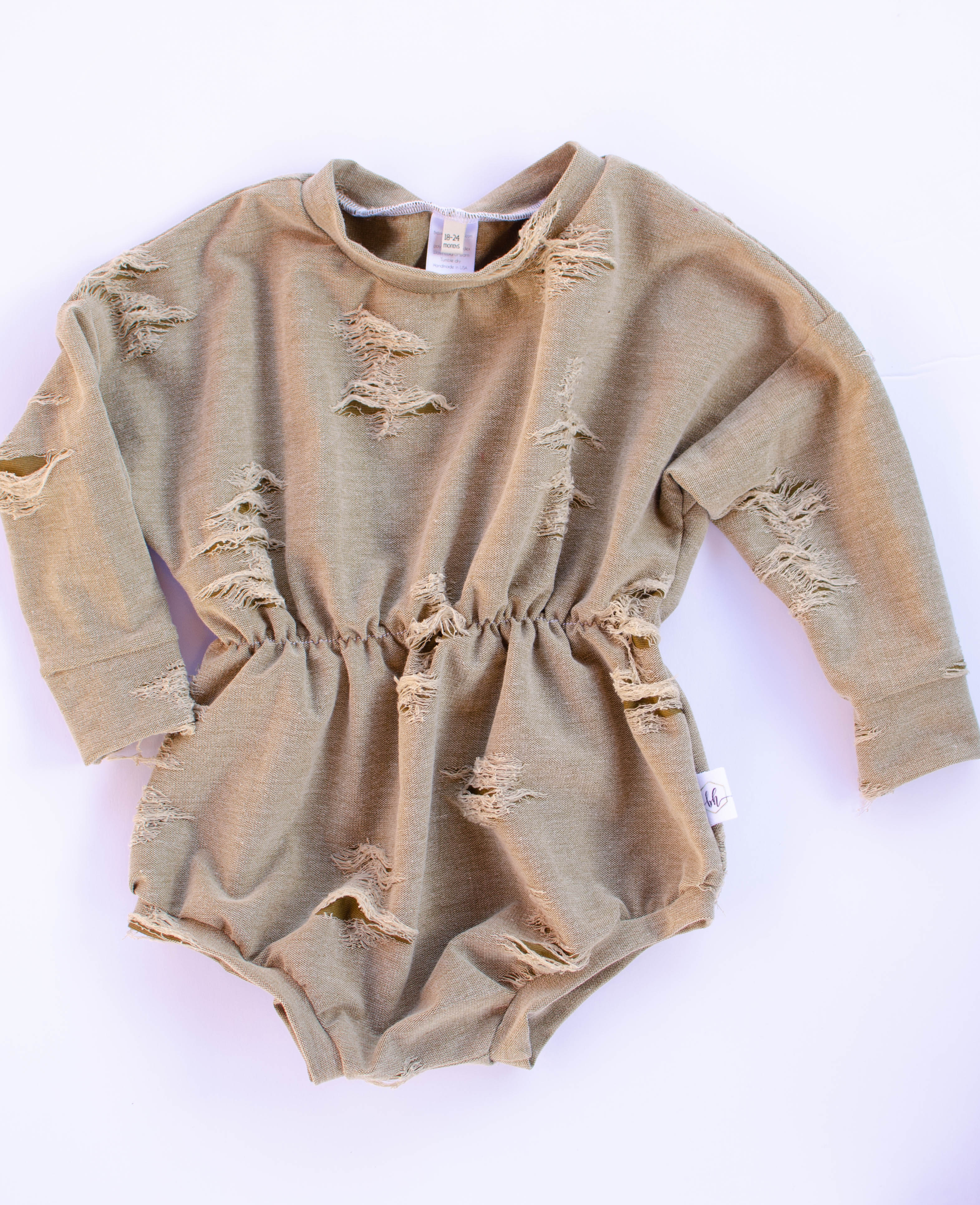 Olive Distressed Sweater Romper