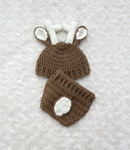 Deer Hat and Diaper Cover Crochet Set - Boy or Girl