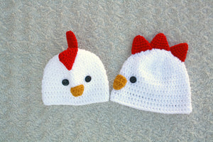 Rooster / Chicken Crochet Beanie Hat Yellow Chick White Chicken