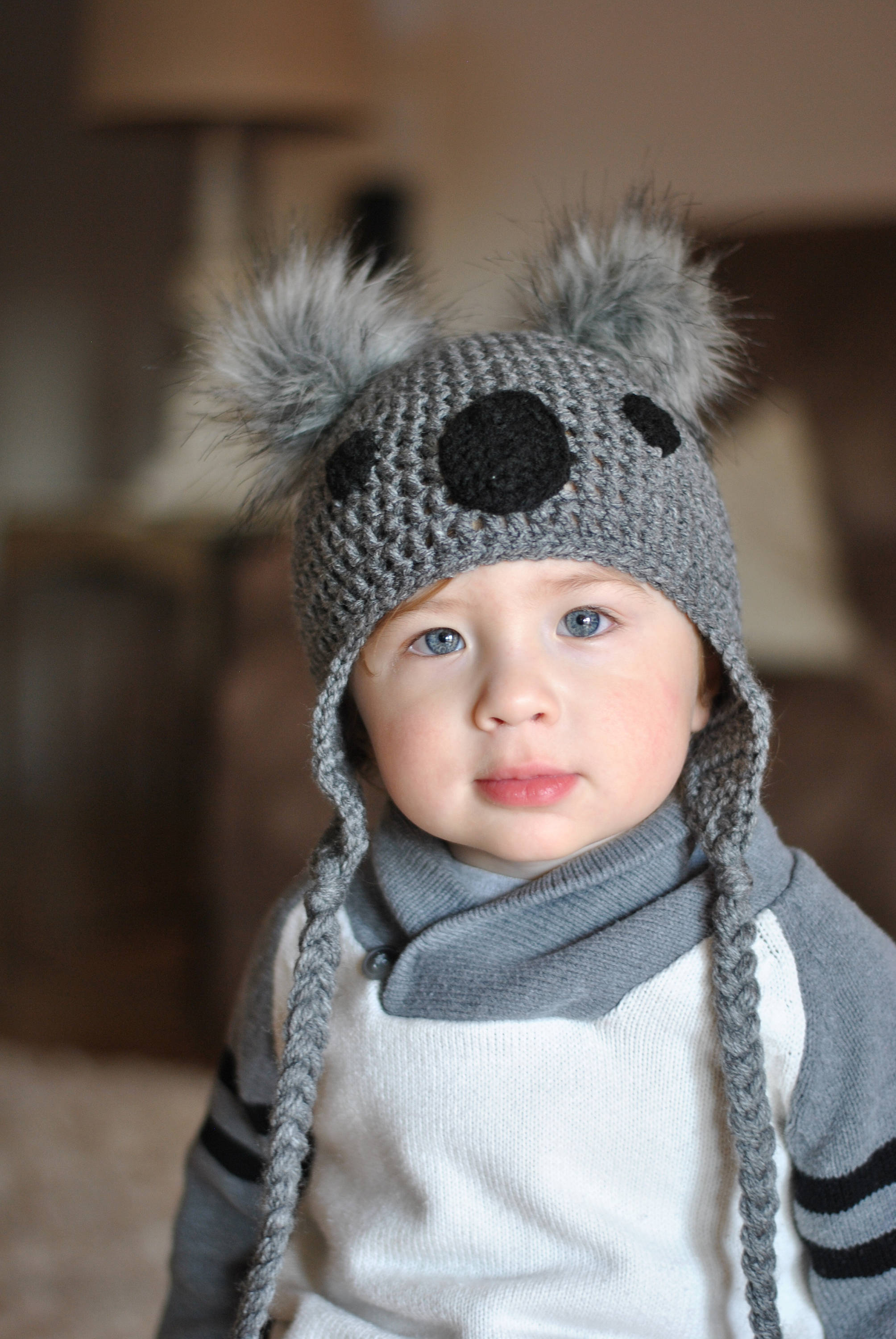 Koala Crochet Hat with Fur Ears