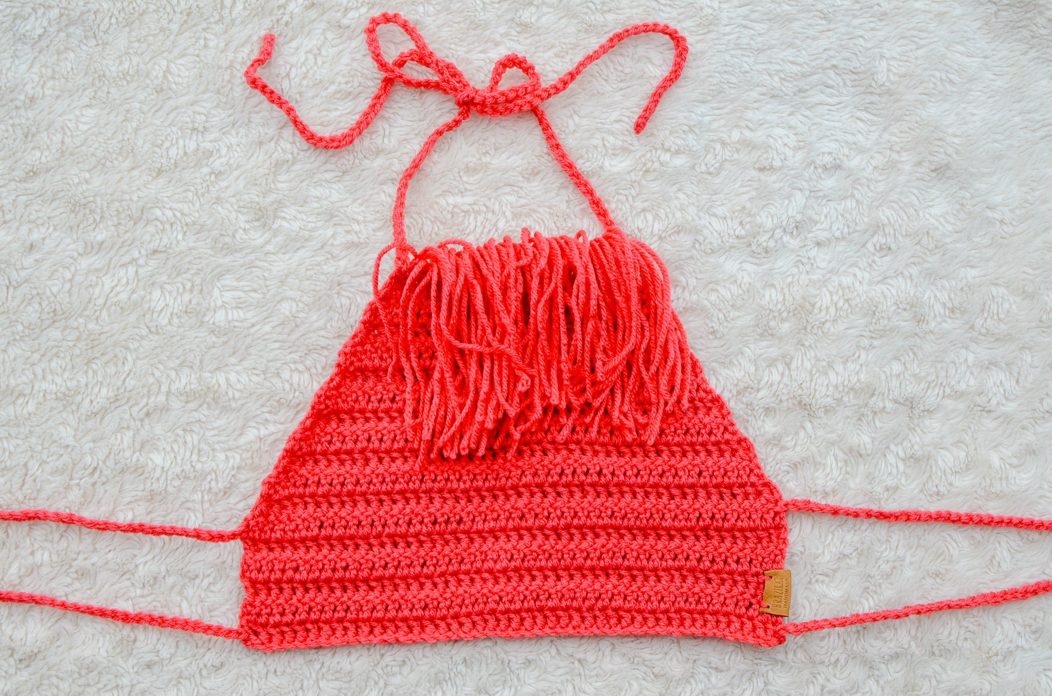 Crochet Boho Fringe Halter Crop Top