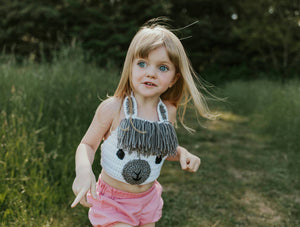 Llama / Alpaca Crochet Boho Fringe Halter Crop Top