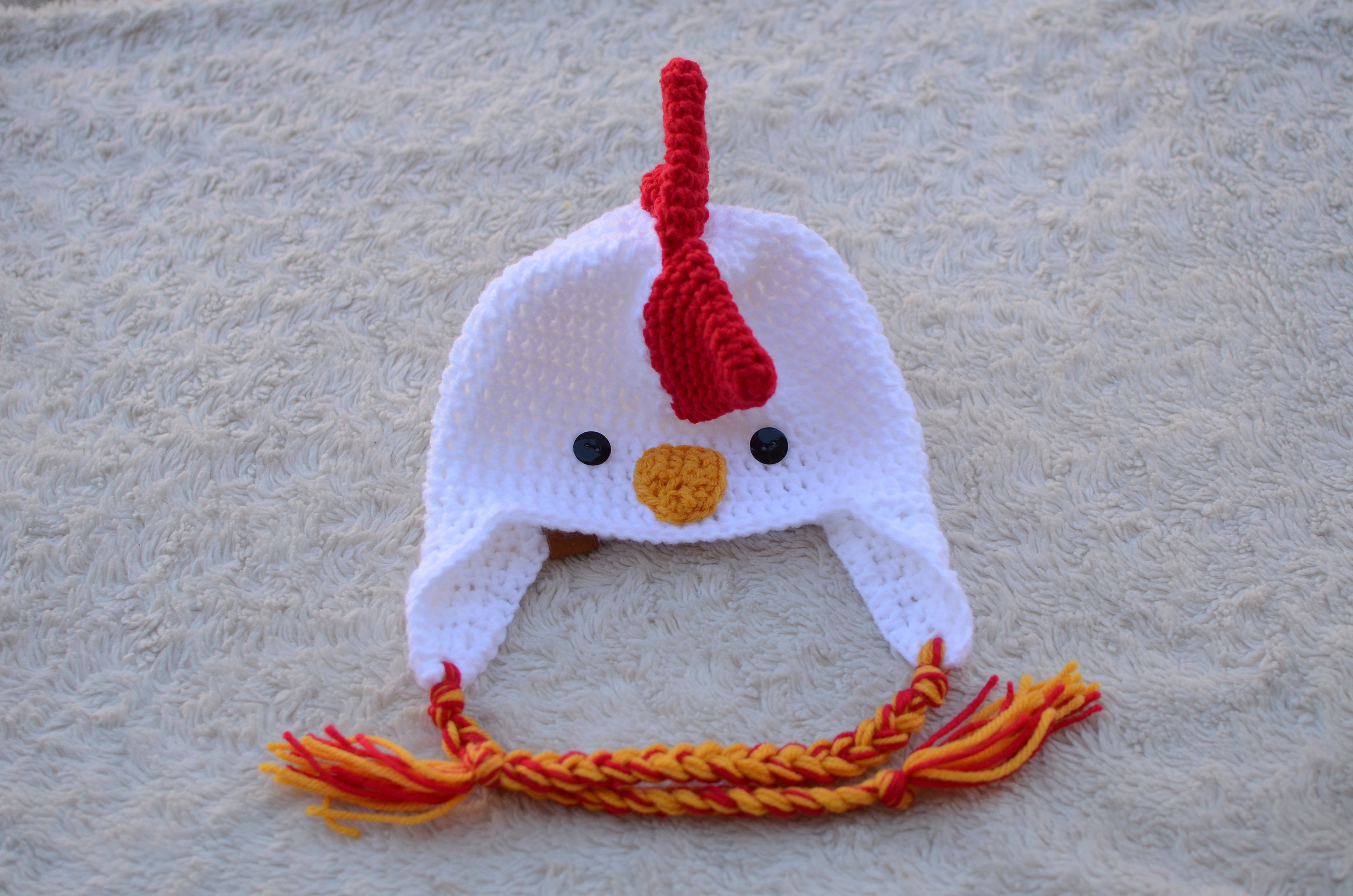 Rooster / Chicken Crochet Beanie Hat Yellow Chick White Chicken