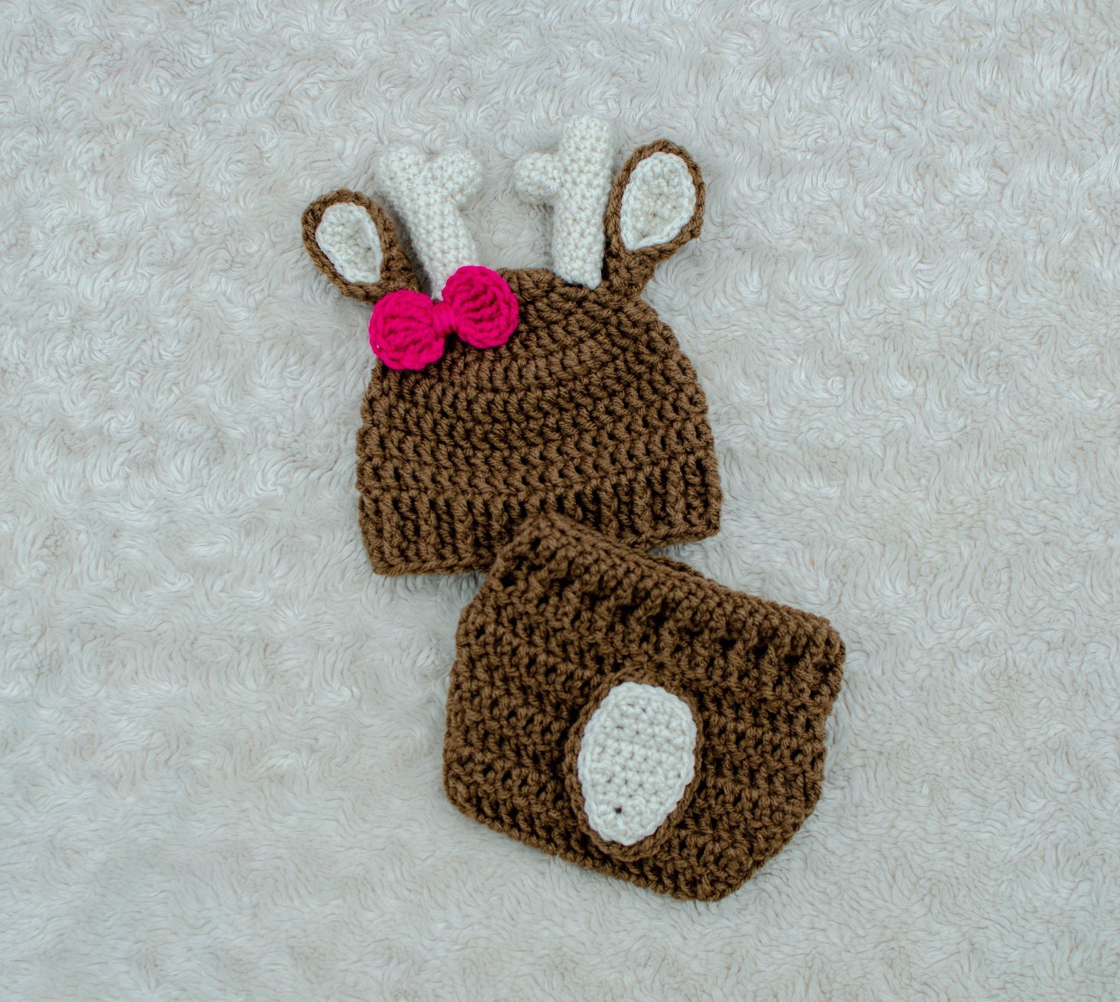 Deer Hat and Diaper Cover Crochet Set - Boy or Girl