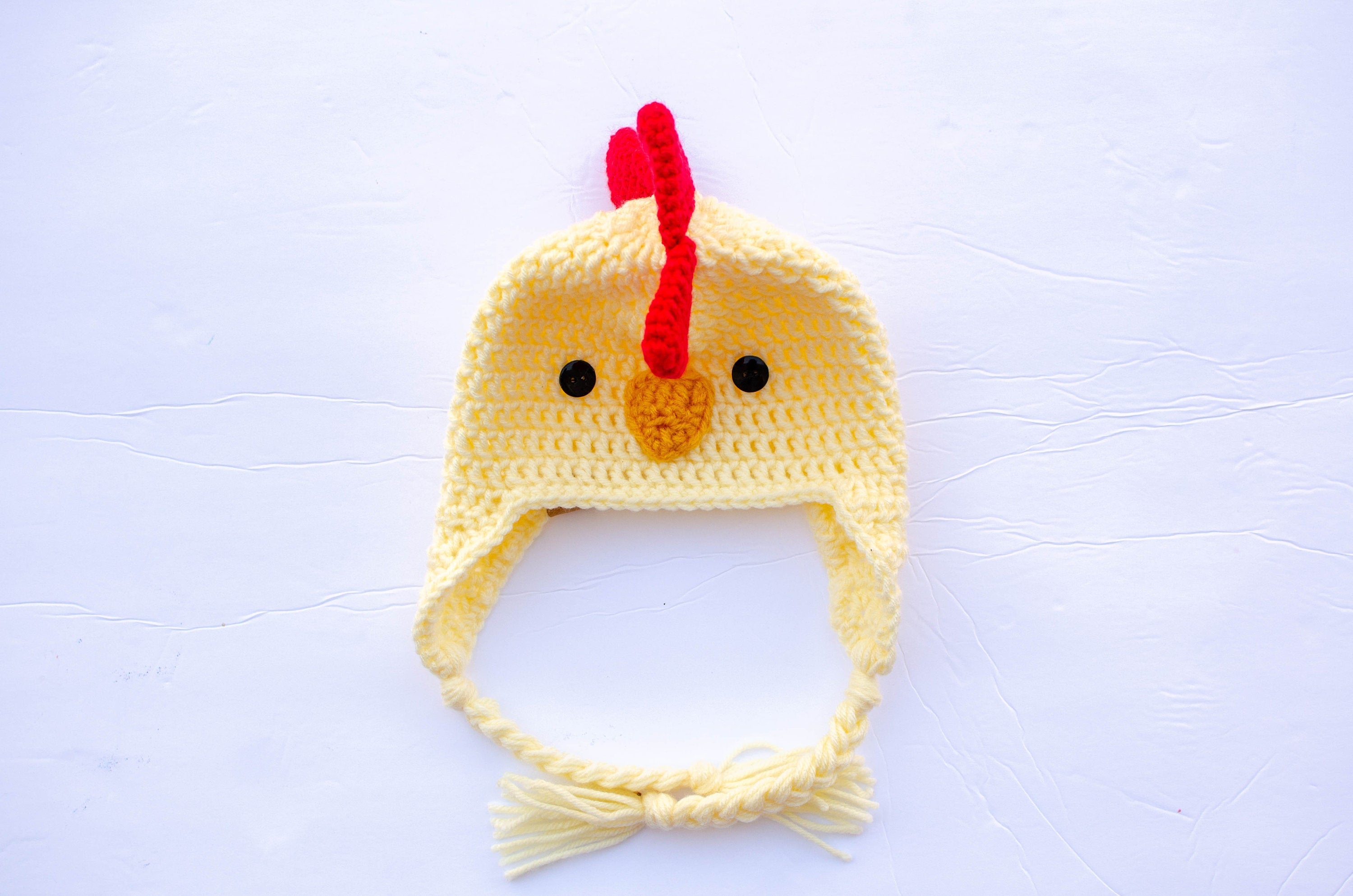 Rooster / Chicken Crochet Beanie Hat Yellow Chick White Chicken