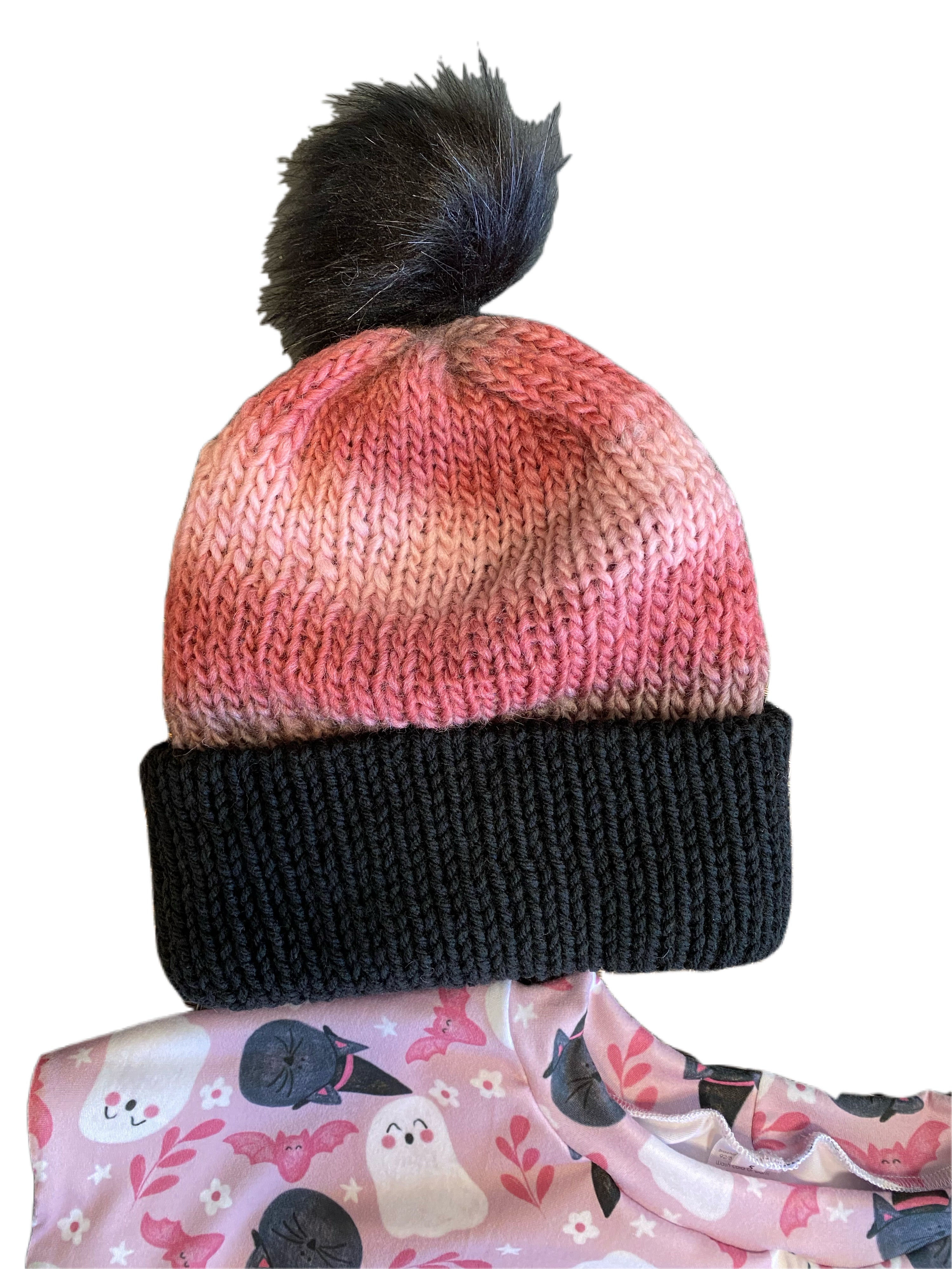 Pink and Black Knit Hat with Brim